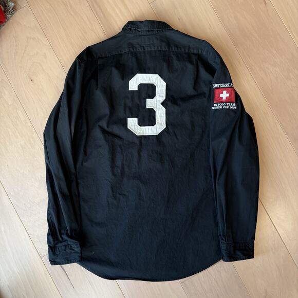 Vintage Polo Ralph Lauren Shirt XL Black Cotton Switzerland Polo Team RRL NYC - Picture 7 of 8